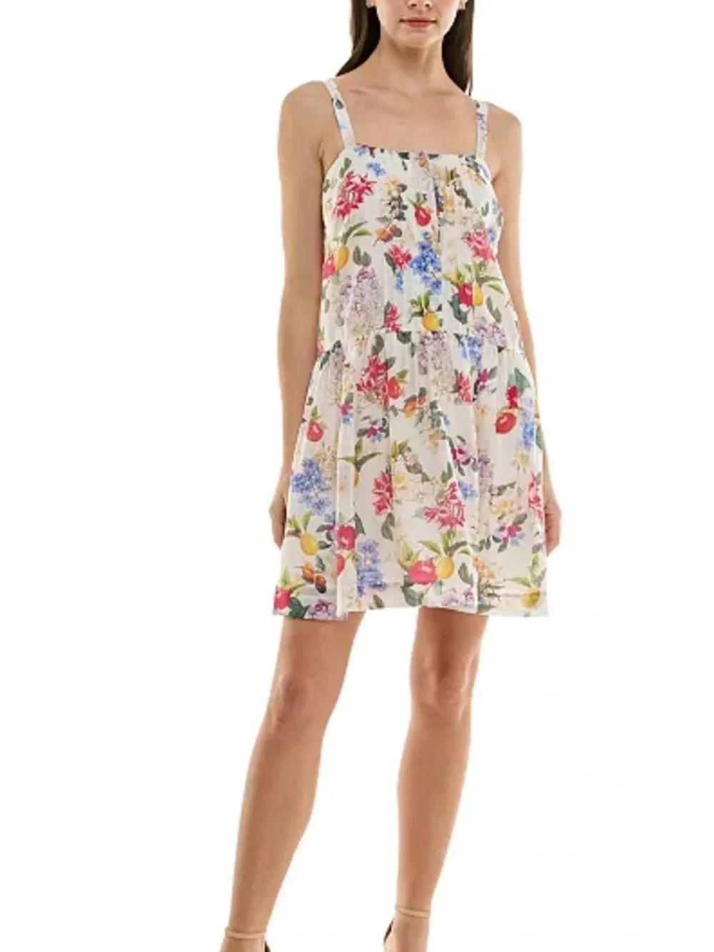 Taylor Printed Pintuck-Bodice Sleeveless Shift Dress